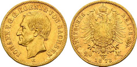 Kaiserreich Sachsen 20 Mark GOLD 1873 E Johann 1854 1873 Ss MA Shops