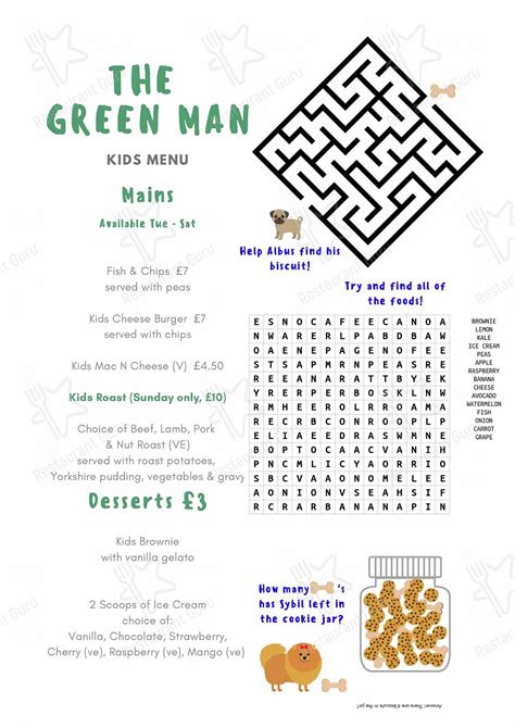 Menu at The Green Man pub & bar, Eversholt, Church End