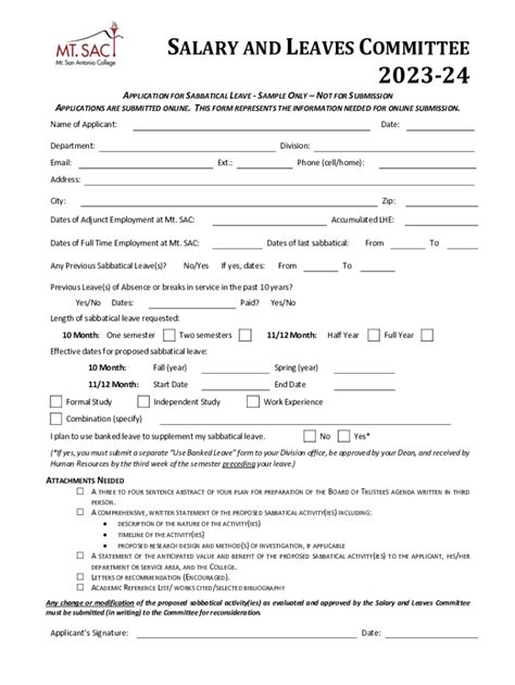 Fillable Online Sabbatical Leave Form 2023 2024 Fax Email Print