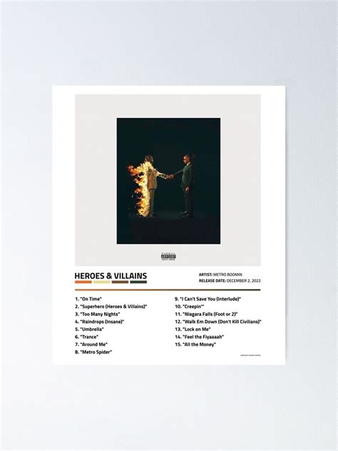 Metro Boomin Heroes And Villains Metro Boomin Album Poster For Sale