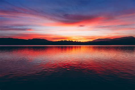 Lago Atardecer Horizonte Cielo Rboles Twilight Hd Widescreen