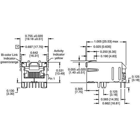 BEL Stewart Connectors MagJack 10 100Base TX 5 Übertrager mit LEDs 08B0