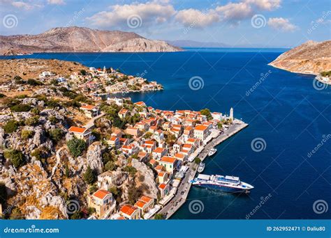 Aerial View Of The Beautiful Greek Island Of Symi Simi With Colourful