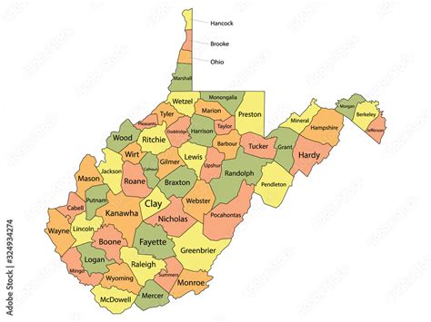 Colorful County Map With Counties Names Of The Us Federal State Of West