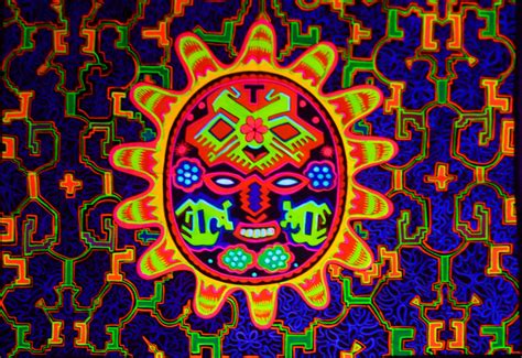 Huichol Shaman Peyote Sun Mask Uv Painting 90x60cm Etsy