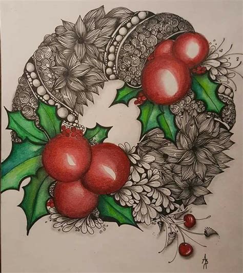 Christmas Wreaths Merry Christmas Doodling Zentangles Zen Doodle