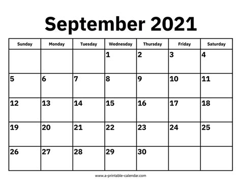 September 2021 Calendars Printable Calendar 2021