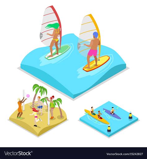 Isometric Outdoor Activity Surfing Kayaking Vector Image