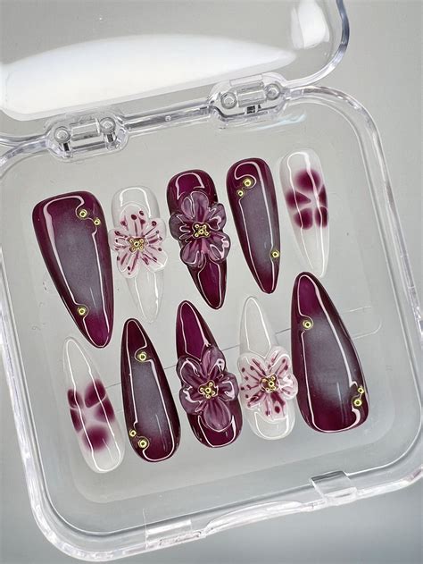 3d Flower Nails Custom Press On Nails Hand Made Press On Nailsfaux