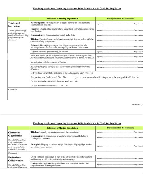 Free 7 Sample Teacher Self Evaluation Forms In Ms Word Pdf