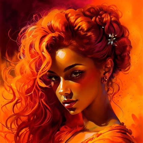 Fairy Goddess Warm Colors Fiery Background Closeup