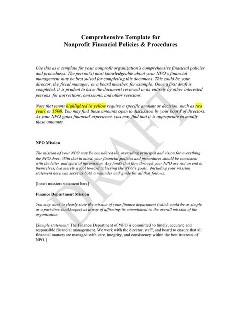 Nonprofit financial policies & procedures template in Word and Pdf formats