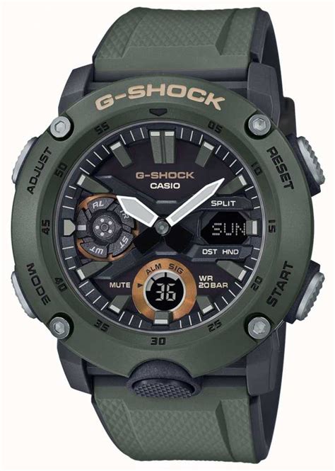 Casio G Shock Carbon Core Guard Green Rubber Strap Ga 2000 3aer First Class Watches™ Usa