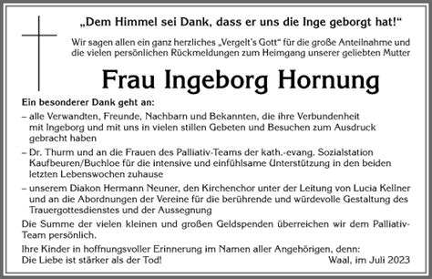 Traueranzeigen Von Ingeborg Hornung Allg Uer Zeitung