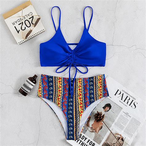 Coobbu De Cintura Alta Bikinis Set Print Mujer Ba O Traje Sexy Bikini Traje De Ba O Traje Floral