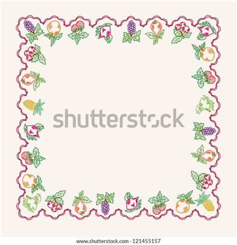 Vector Imitation Vintage Crossstitch Fruit Ornate Stock Vector Royalty