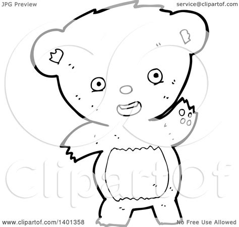 Clipart Of A Cartoon Black And White Lineart Bear Royalty Free Vector