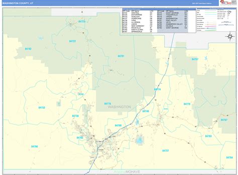 Washington County, UT Zip Code Wall Map Basic Style by MarketMAPS ...