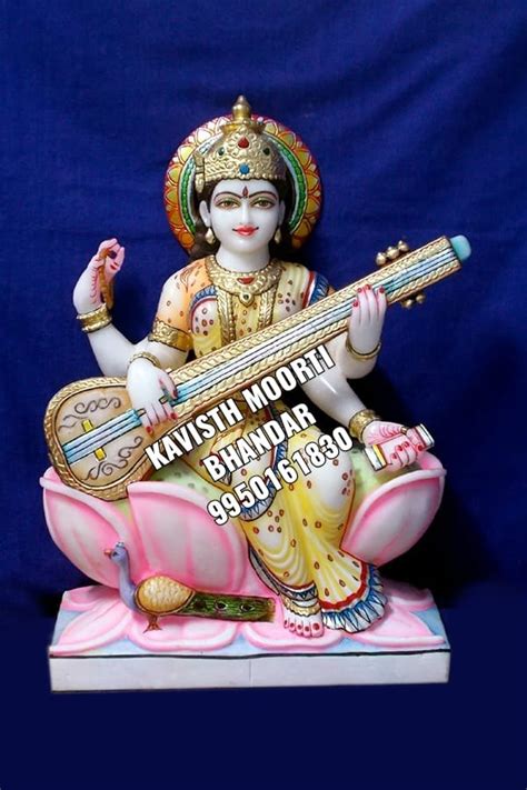 Painted Hindu Multicolor Marble Saraswati Statue For Worship At Rs