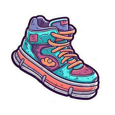 Colorful Cartoon Style High Top Sneaker Icon On Background Clipart