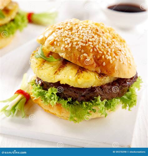 Delicious Teriyaki Pineapple Burger Stock Photo Image Of Barbequed