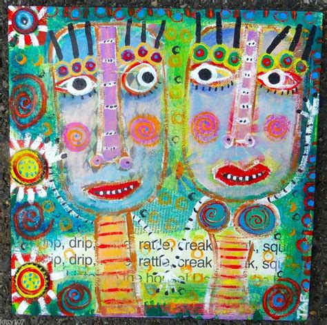 Tracey Ann Finley Original Outsider Raw Folk Collage Painting Tropical