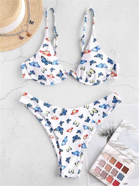 Off Zaful Underwire Butterfly Print Brazilian Bikini