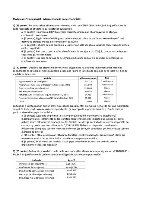 Modelo Primer Parcial De Macro P Economistas Modelo De Primer Parcial