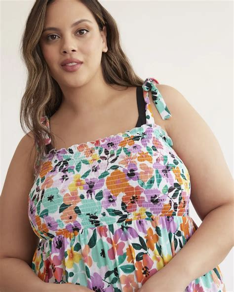 Floral Smocking Swim Cover Up Dress With Tie Straps Penningtons