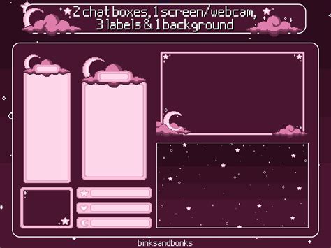 Raspberry Starry Night Animated Stream Package Pixel Art Twitch Overlay Lofi Aesthetic Pink