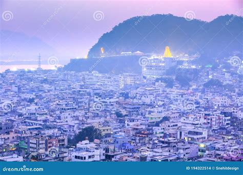 Vijayawada, INDIA - January 7 2019 : Aerial View of City in Twilight ...