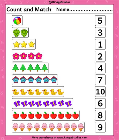 Free Printable Number Matching Worksheets For Kindergarten And Count And Match School Objects