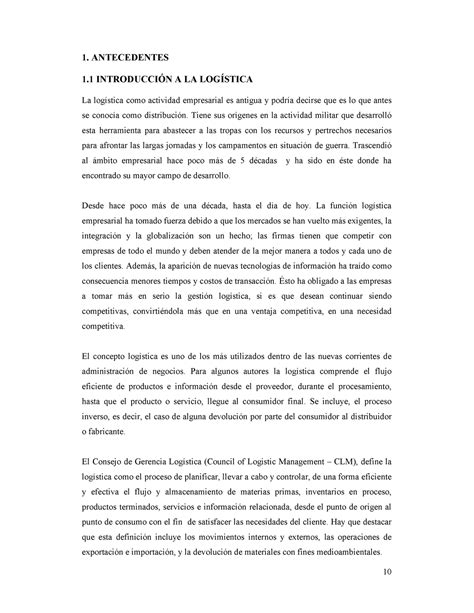 Capitulo Log Stica Antecedentes Introduccin A La Log Stica