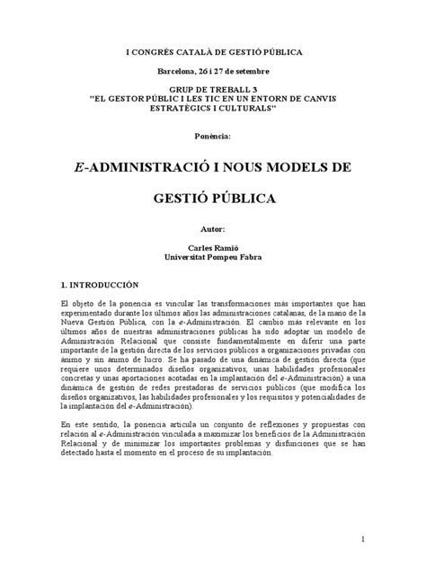 E Administracion Y Los Nuevos Modelos De Gestion Publica Pdf Gobierno E Administración Pública