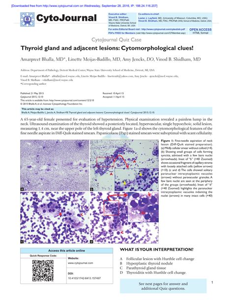 Pdf Thyroid Gland And Adjacent Lesions Cytomorphological Clues