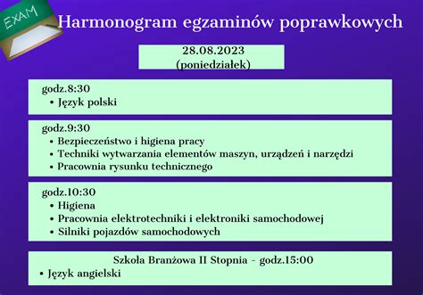 Harmonogram egzaminów poprawkowych Zespół Szkół Techniczno Branżowych