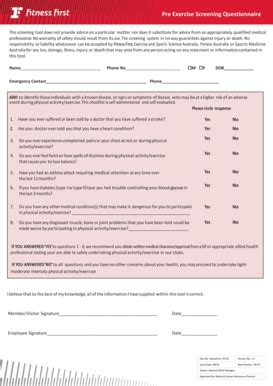 Fitness First Pre Exercise Questionnaire Fill Online Printable