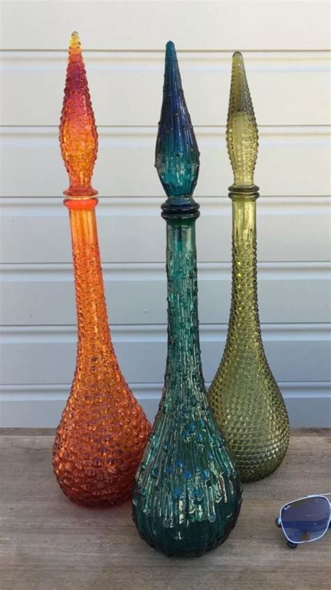 Vintage Glass Genie Bottles Colored Glass Bottles Glass Vase Decor