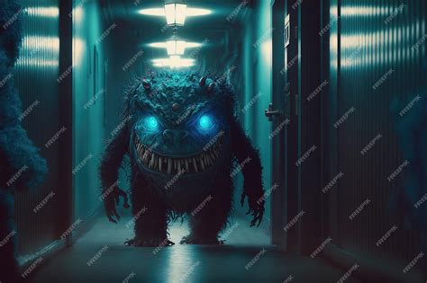 Premium Photo Nightmare Scary Monster Is Walking Down The Dark