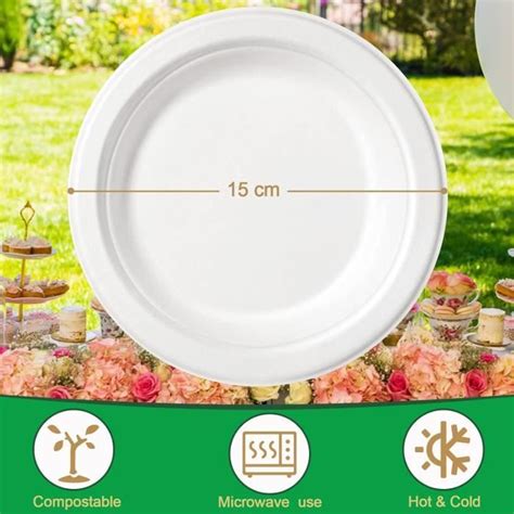 Greenesage Lot De 100 Assiettes Jetables En Carton 15 Cm Blanc