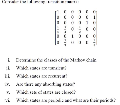 Solved Consider The Following Transition Matrix Chegg