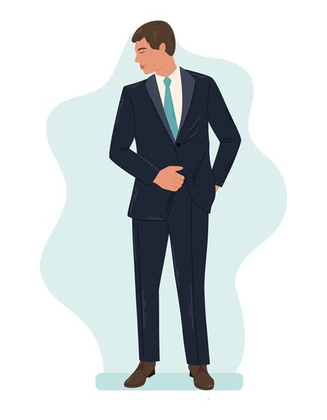 Hermoso En Pie Hombre En Formal Traje Y Atar Vector Aislado Dibujos