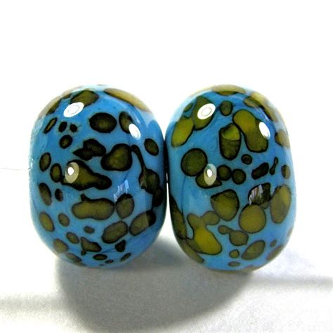 Handmade Lampwork Glass Frit Beads Dark Sky Blue Yellow Shiny Covergirlbeads