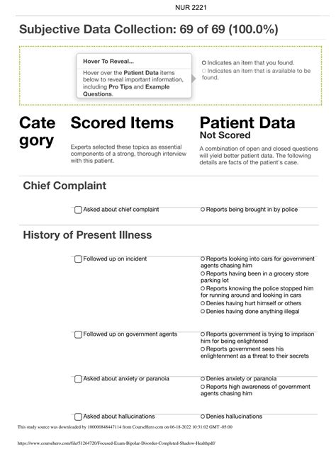 Focused Exam Bipolar Disorder Completed Shadow Health Lucas Callahan