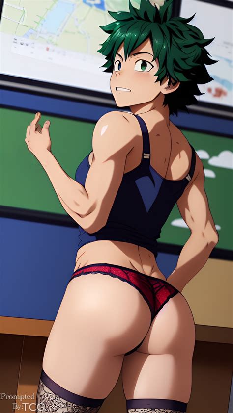 Rule 34 Ai Generated Classroom Crop Top Deku Femboy Girly Green Eyes Green Hair Izuku Midoriya