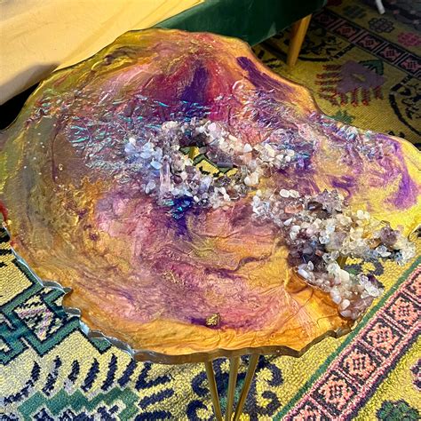 Resin Geode Agate Opal Iridescent Coffee Table Side Table End Table