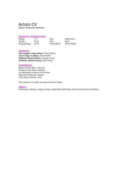 Free Printable Acting Resume Templates Word Excel Pdf Samples