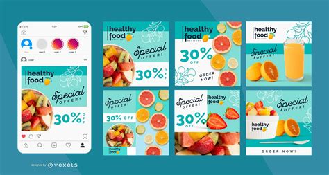 Healthy Food Instagram Post Pack Vector Download