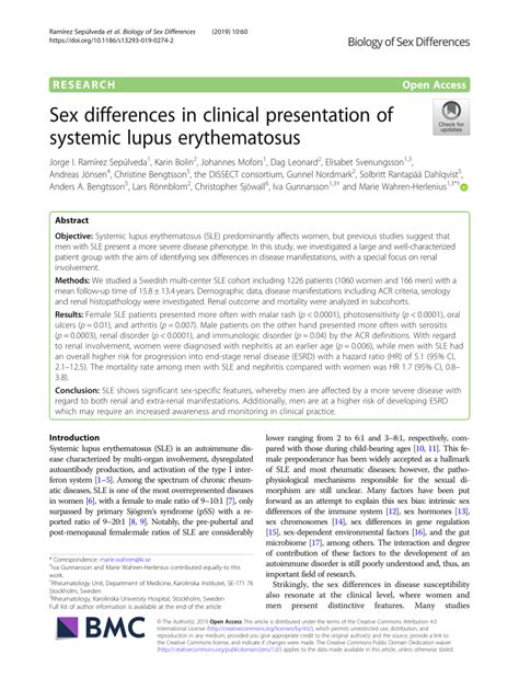 Pdf Sex Differences In Clinical Presentation Of Systemic Lupus Erythematosus