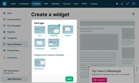 create  chat widget   website sendpulse